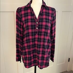 J. Crew Factory Plaid Flannel Tunic in Pink and Navy